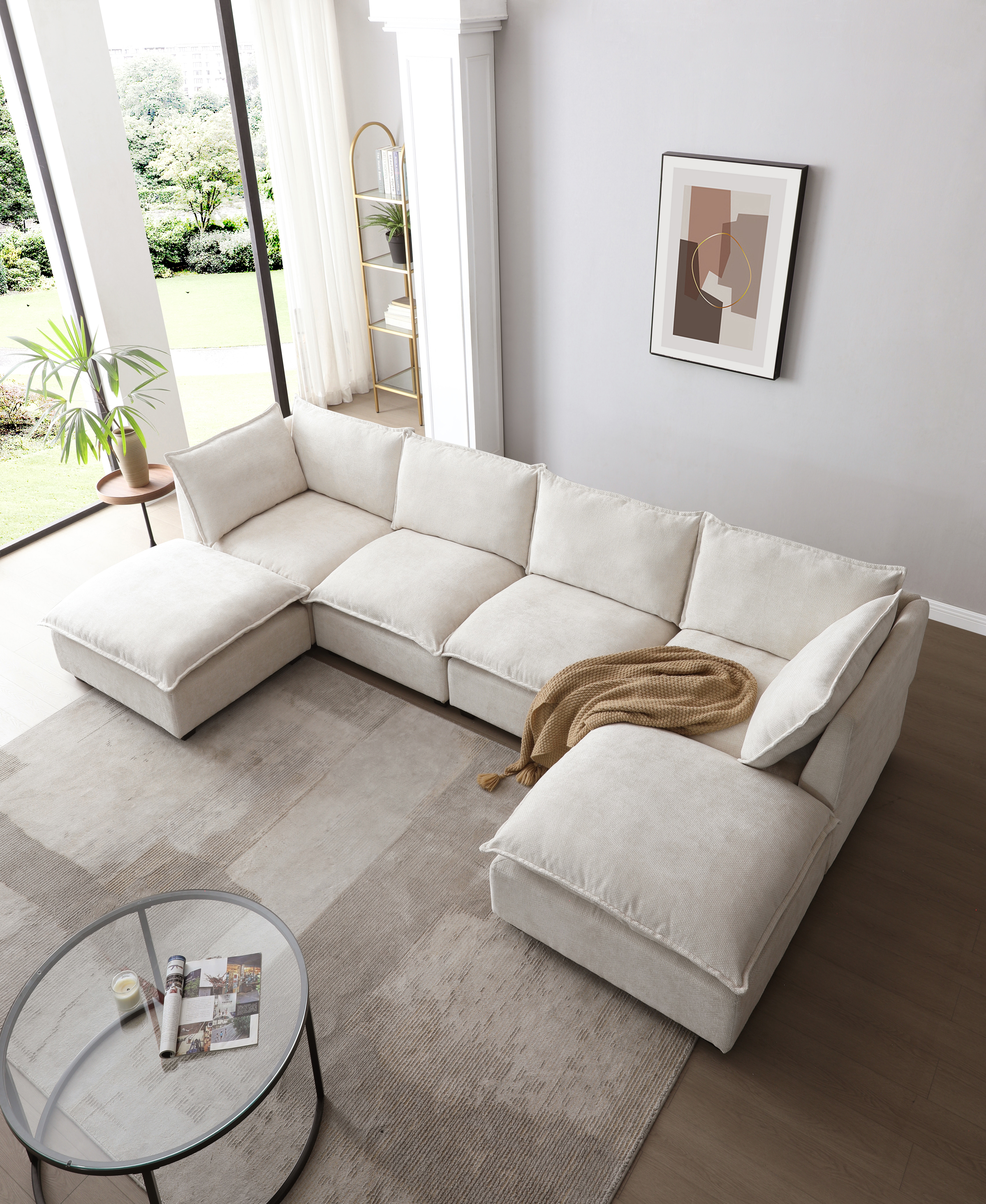 130" Inch Modular Sectional Sofa, Linen Fabric Couch Set with Convertible Ottoman,U shaped sofa,comfortable,Freely Combinable Sofa for Living Room, Apartment, Office,Blue, 3 Colors BE 130" Inch Modular Sectional Sofa, Linen Fabric Couch Set with Convertible Ottoman,U shaped sofa,comfortable,Freely Combinable Sofa for Living Room, Apartment, Office,Blue, 3 Colors BE